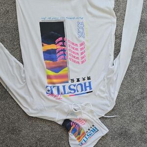 White Long Sleeve Shirt with Colorful Graphic